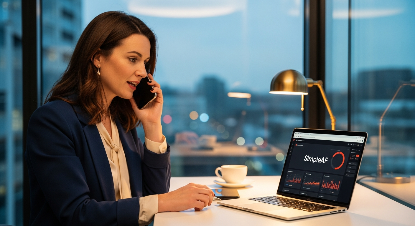 Recruiter briefing Alexandra over the phone from a modern London office.