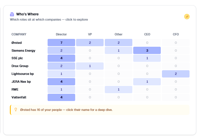 TalentSAF company role matrix showing talent distribution across organisations.